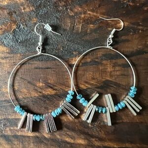 Silver and Blue Beaded Hoop Earrings